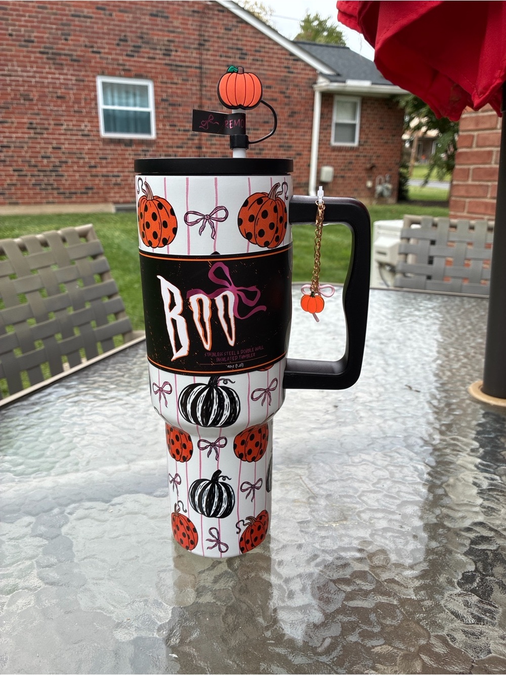 Halloween 'Boo' Pumpkin Travel Tumbler - Orange & Black 40oz